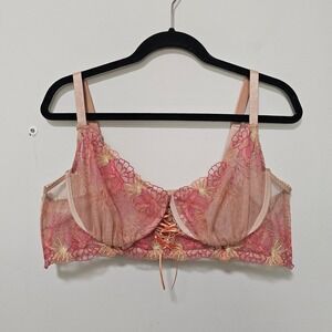 Torrid Curve Lace Embroidered Balconette Bra Pink Underwire 2X Dainty Coquette